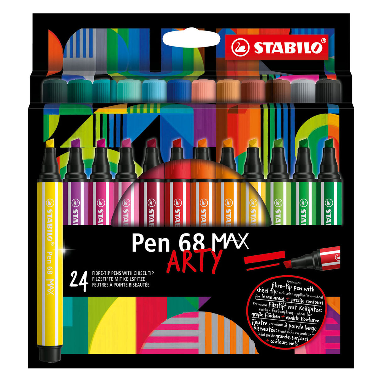 Pen stabilo 68 Max Arty fieltro -tip con pico de cincel grueso 24 colores