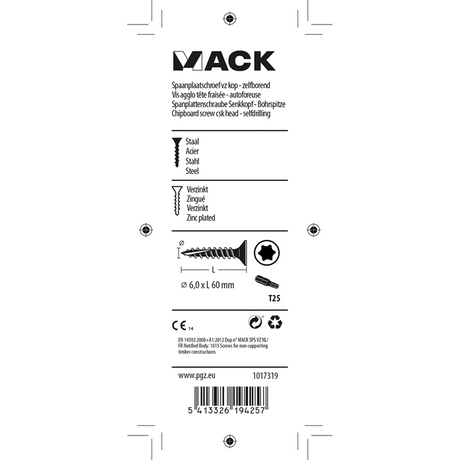 Mack 1017319 - Chipboard Screw Countersunk Self-Tapping Yellow Passivated 6 pcs 6.0 x 60 mm | 10 pieces