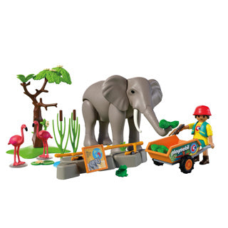 Playmobil Déieren Frënn Elefant mat Zookeeper | Zoo Spillsaachen Set mat 4 Déieren an Gebitt Accessoiren | fir Kanner ab 4 Joer | 7 2068
