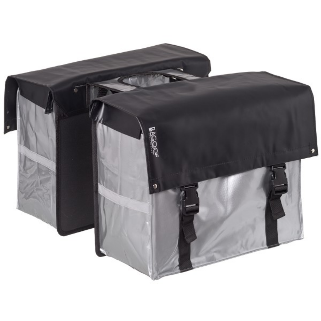 Bagoo Dubbele fietstas Bisonyl 58 liter zwart zilver