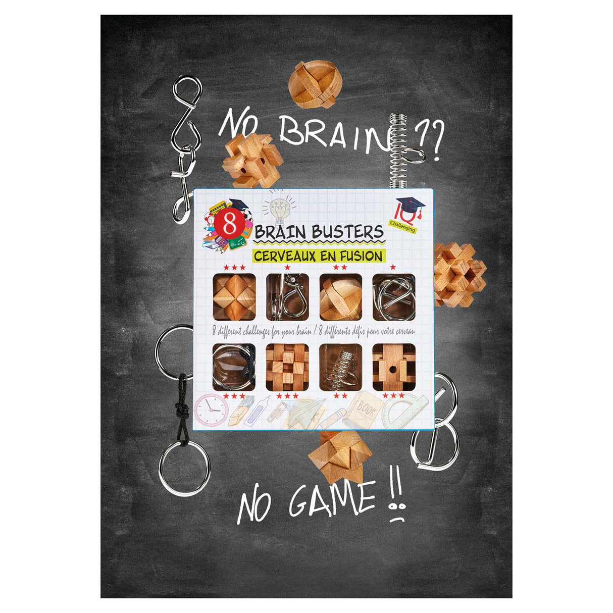 Brain puzzle set legno e metallo, 8st.