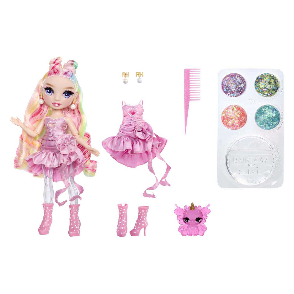 Regnbågshöga skimrar med slime mode docka - bella (rosa)