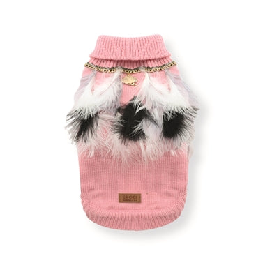 Croci dog sweater with feathers pink white