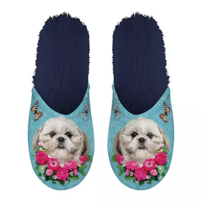 Pantoffel shih tzu lichtblauw donkerblauw