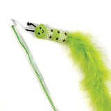 Happy pet tabby patch cat rod caterpillar green