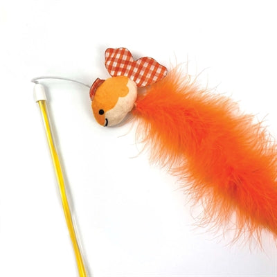 Happy pet tabby patch cat fishing rod goldfish orange