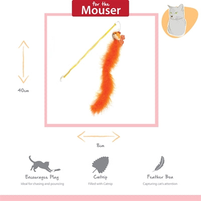 Happy pet tabby patch cat fishing rod goldfish orange