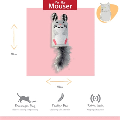 Happy pet tabby patch mouse ratchet and roller gray
