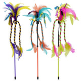 Happy pet tabby patch cat rod with ribbon and feathers assorted