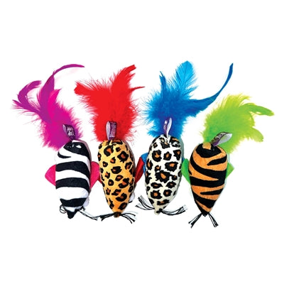 Happy pet tabby patch safari mouse with feathers assorted