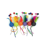 Happy pet tabby patch glitter ball with rattle and feathers