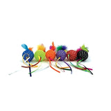 Happy pet tabby patch glitter ball with rattle and feathers