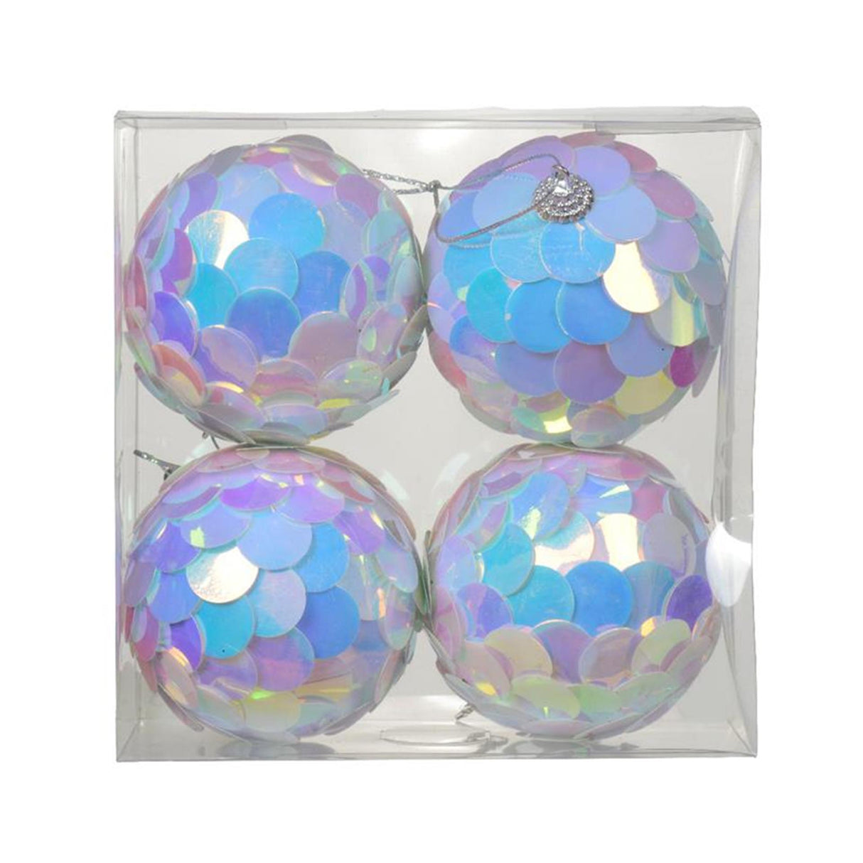 Decoris Christmas bauble sequins iridescent 8cm 4 pcs