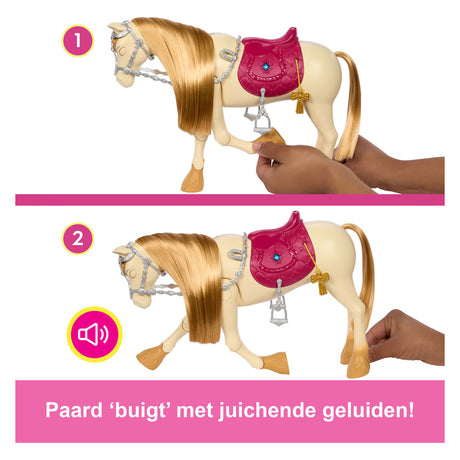 Barbie rätselhaft, das große Pferd, das ein Pferd jagt, ein Tanz- und Showpferd jagt