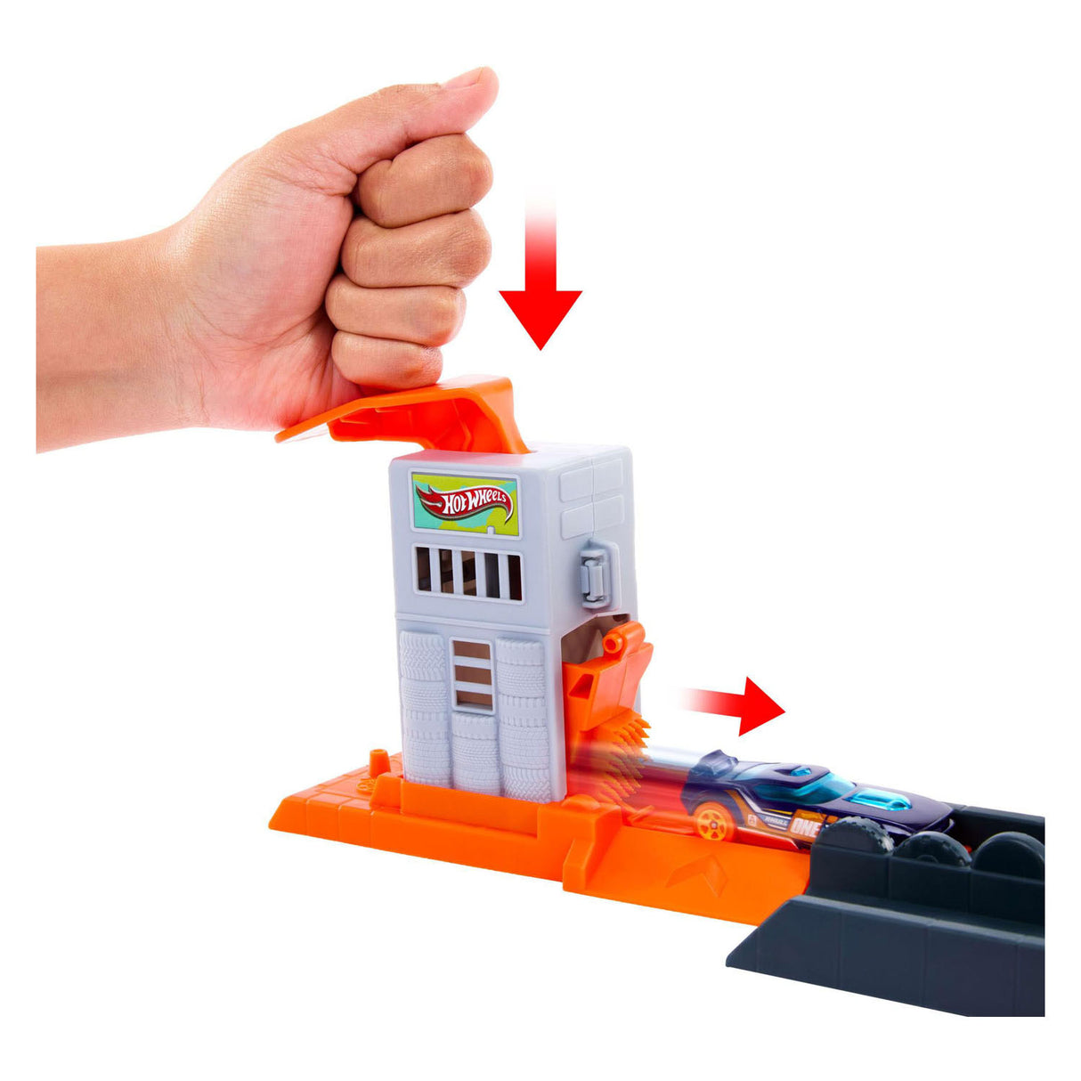 Conjunto de ataque de gorila da cidade Hot Wheels e carro de brinquedo