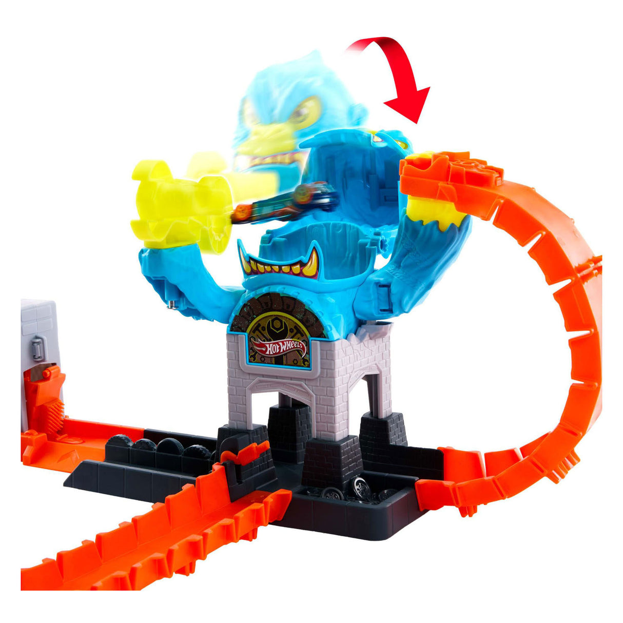 Conjunto de ataque de gorila da cidade Hot Wheels e carro de brinquedo
