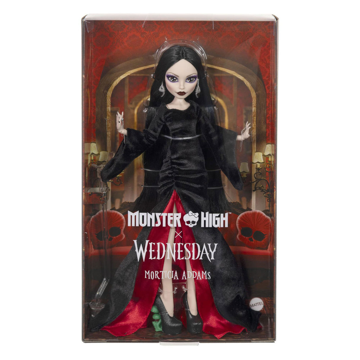 Doll Inbhailithe Monster High Dé Céadaoin - Morticia Addams