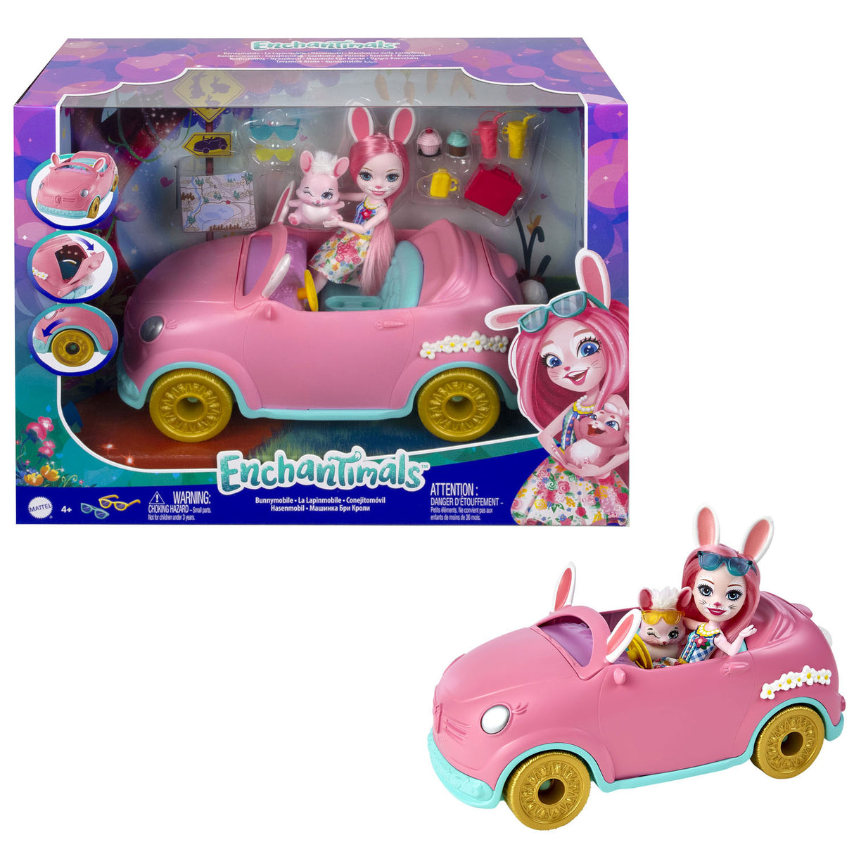 Mattel Enchantimals rabbit with vehicle