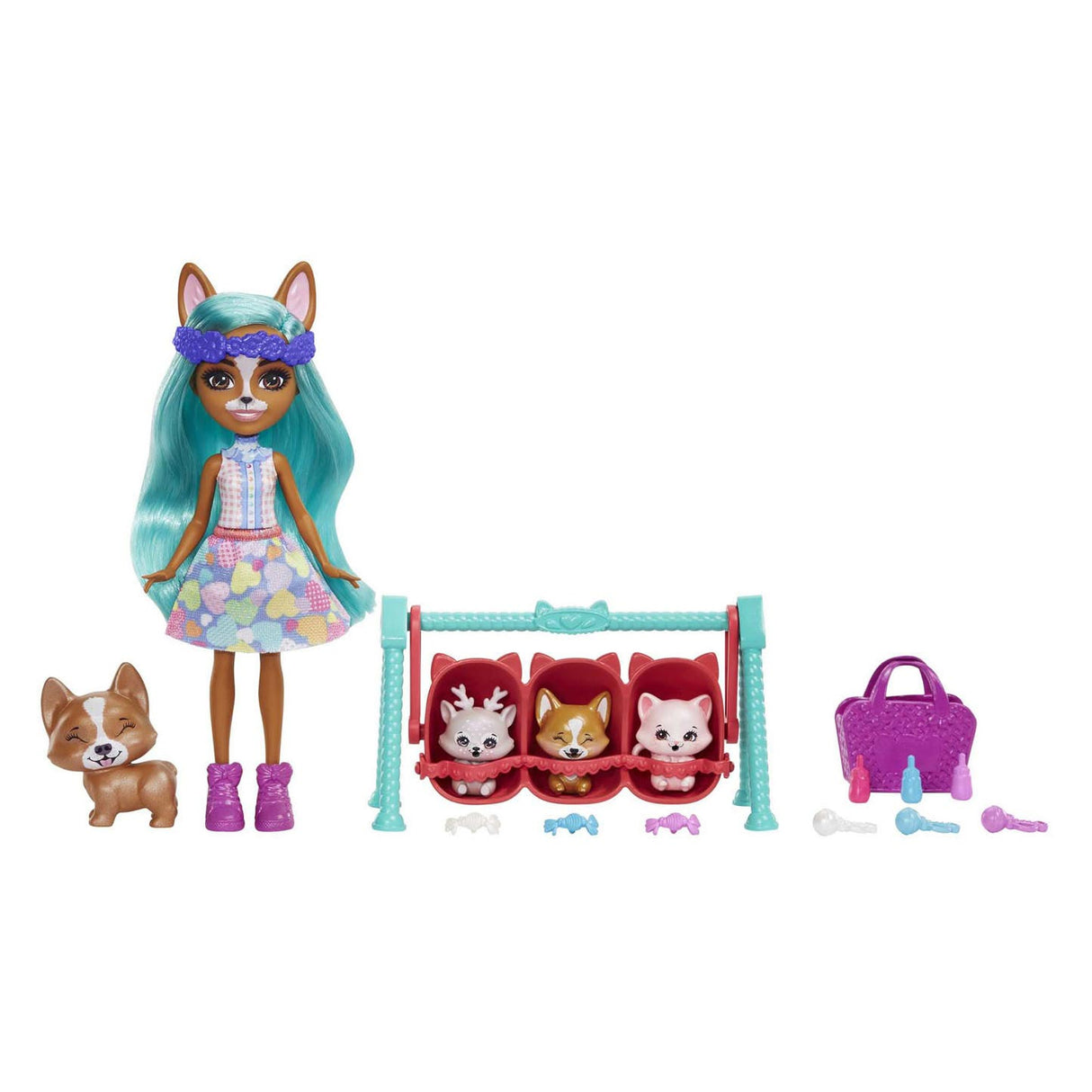 Mattel Enchantimals Baby Best Friends Pop Crizia Corgi y espectáculo