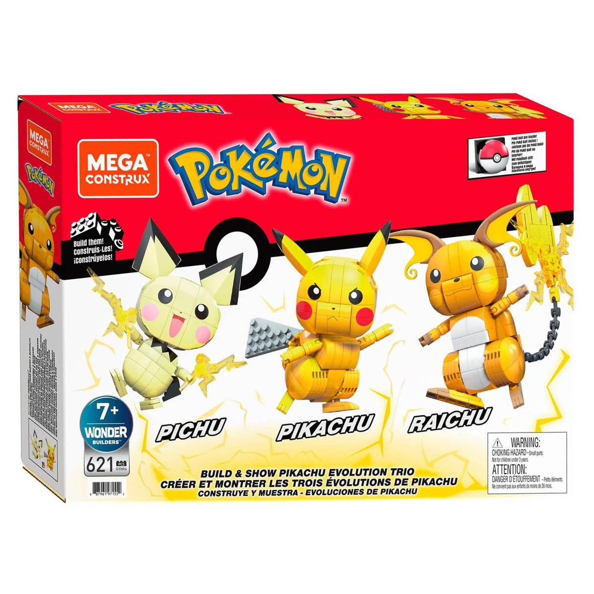 Pokémon Mega Construux Pokemon Construction Set Build and Show Pikachu Evolution Trio