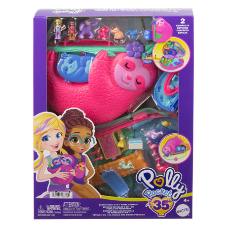 Mattel Polly Pocket Luiaardfamile 2-in-1 compacte speelset