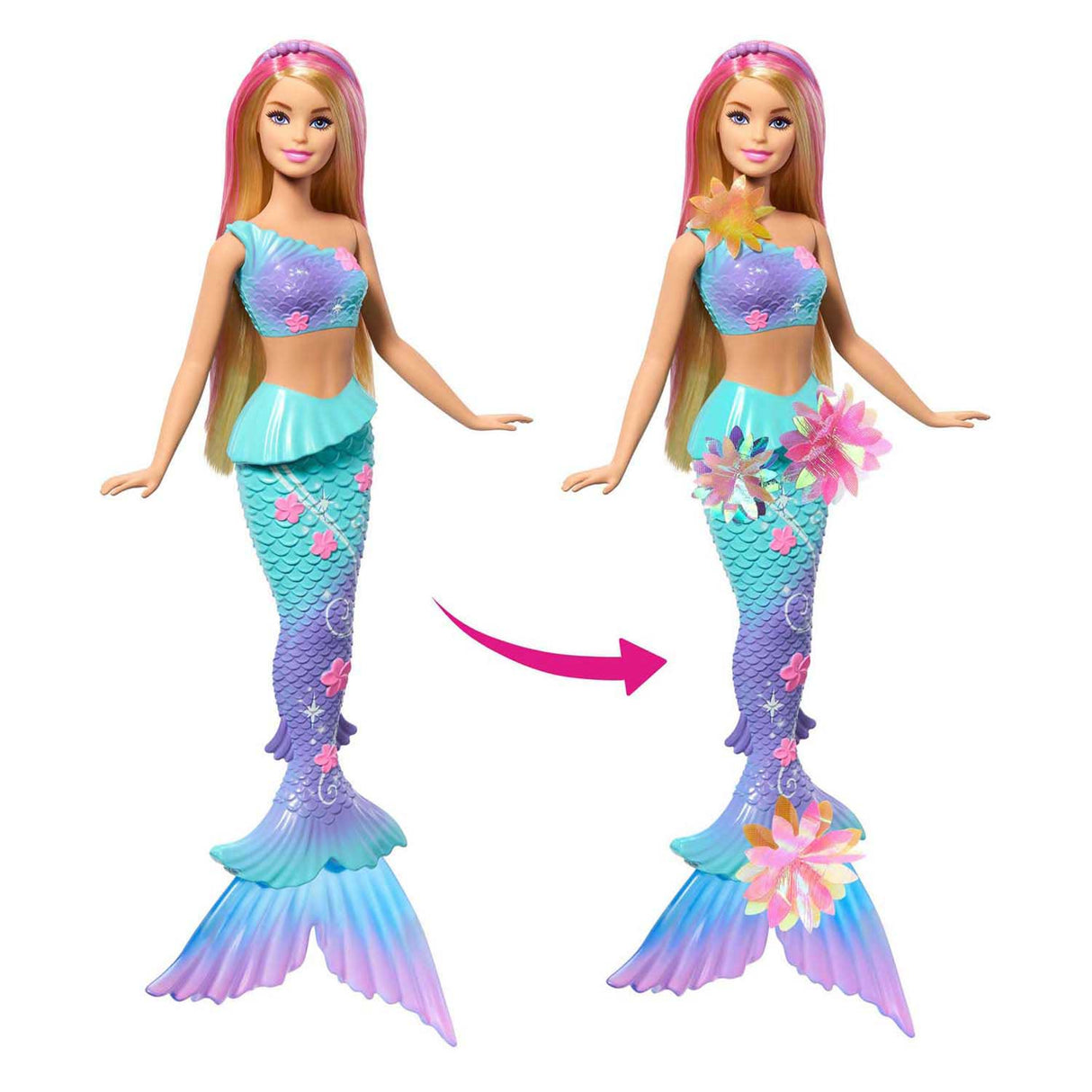 Barbie mermaid with magical flowers blue