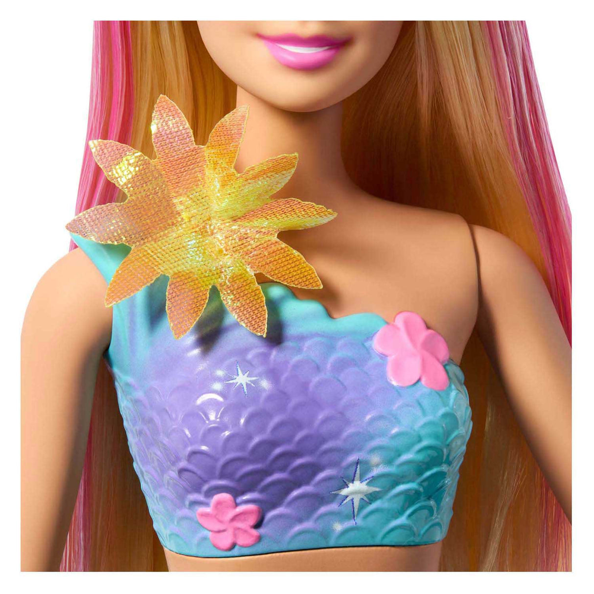 Barbie mermaid with magical flowers blue