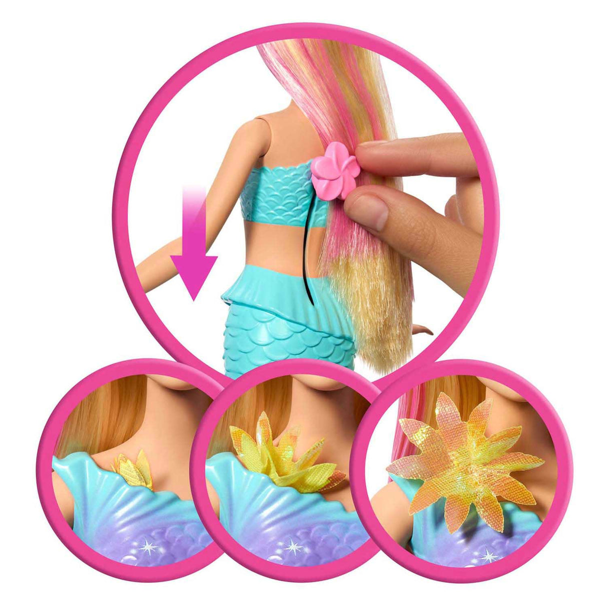 Barbie mermaid with magical flowers blue