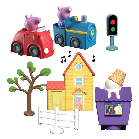 Gear2play peppagris susar runt - Peppas ringväg genom stadens lekset - modulär bana för susar runt fordon - interaktiv med musik och ljud