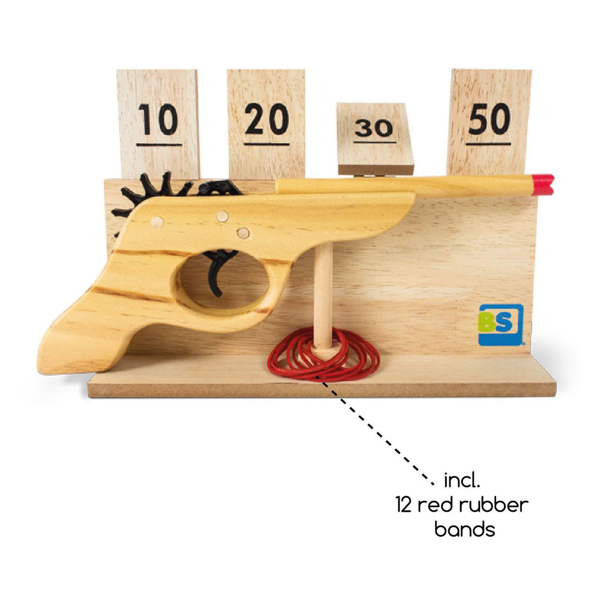 BS Toys wooden shooting game with target, 14dlg.