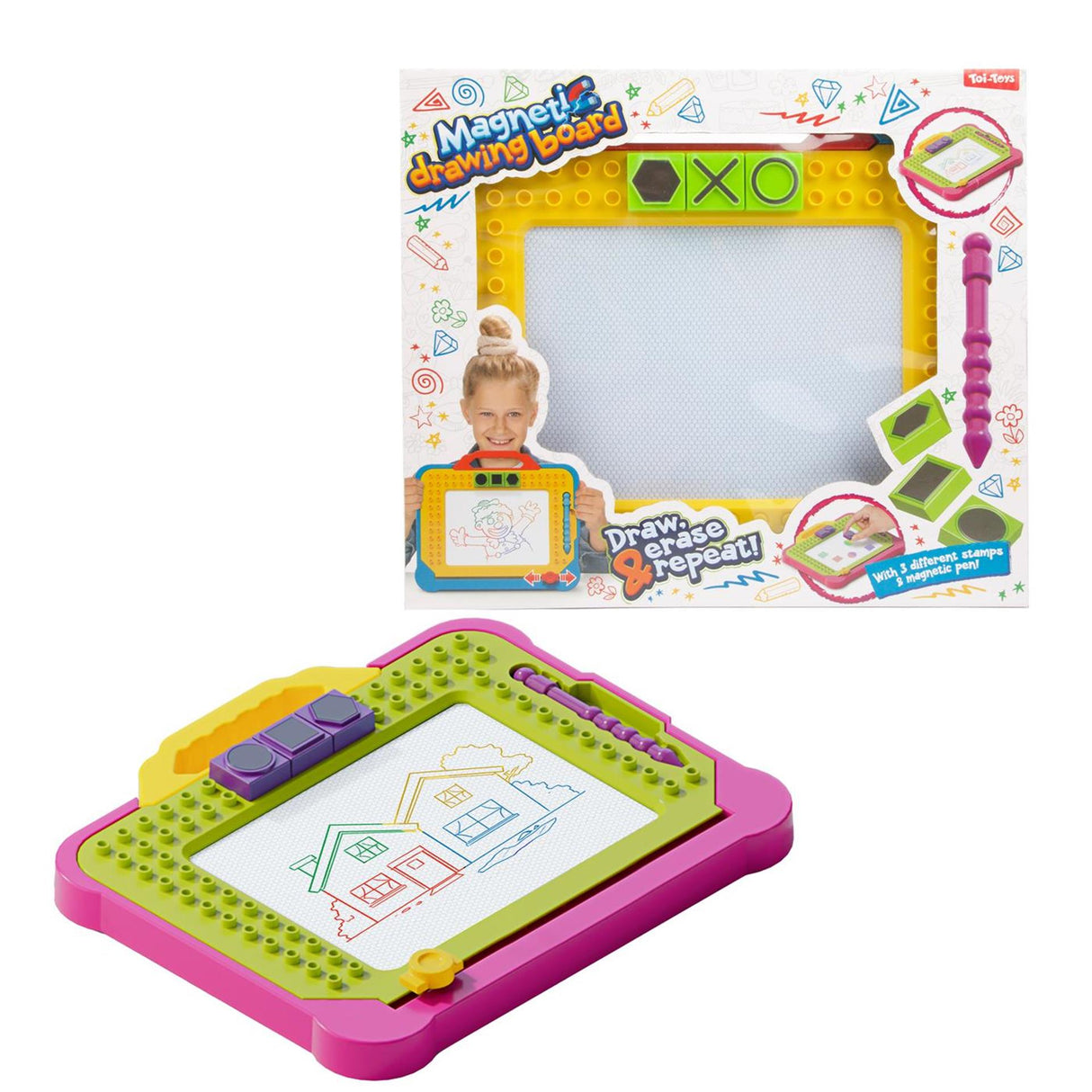 Toi-toys stationära magnetiska ritbordsblock med tillbehör 2 assorterade