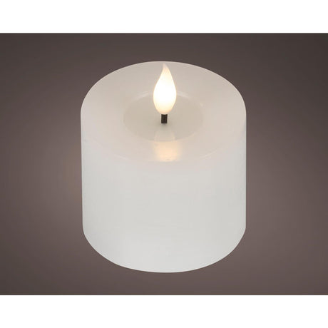 Lumineo realistische led kaars met wax pit en vlam effect ø7.5x9,5cm wit met 6uur timer werkt op batterij