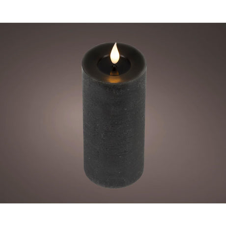 Lumineo realistische led kaars met wax pit en vlam effect ø7.5x20cm zwart met 6uur timer werkt op batterij