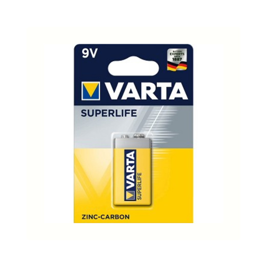 Varta Superlife 9v. Zink kulstof. hver. (Hængende pakke)