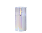 Lumineo ked candle in glass for indoors with flame effect and timer dia.7.5x15cm iridescent