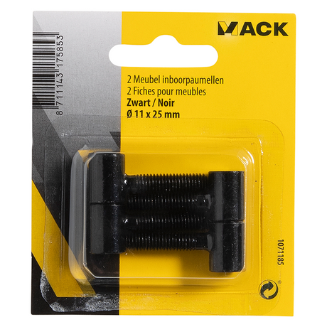 Mack 1071185 - 2 meubel inboorpaumellen zwart ø 11 x 25 mm | 5 stuks