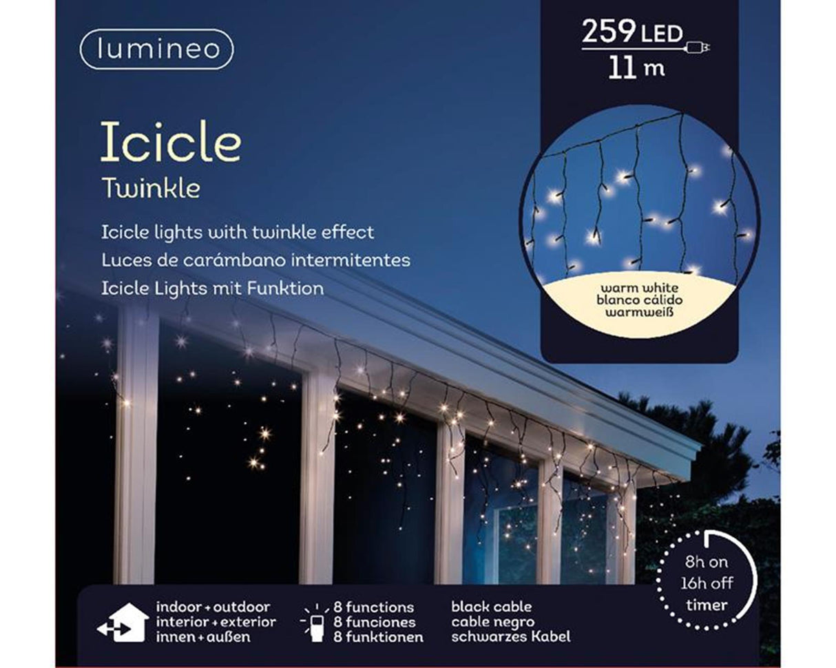 Lumineo LED lighting icicle 11 meters - 259LED warm white twinkle