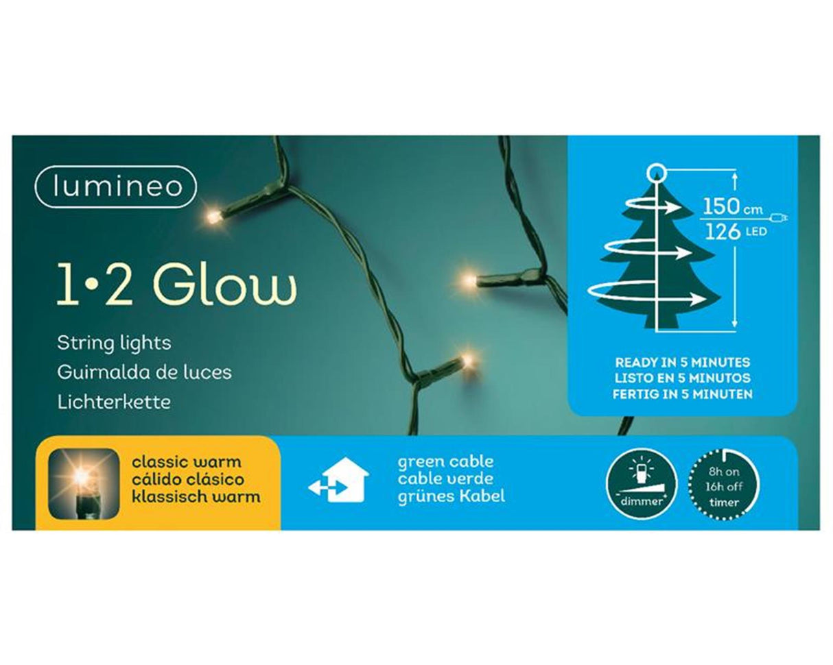 Lumineo Christmas tree lighting 1-2 glow 150cm 126 LED lights classic warm white