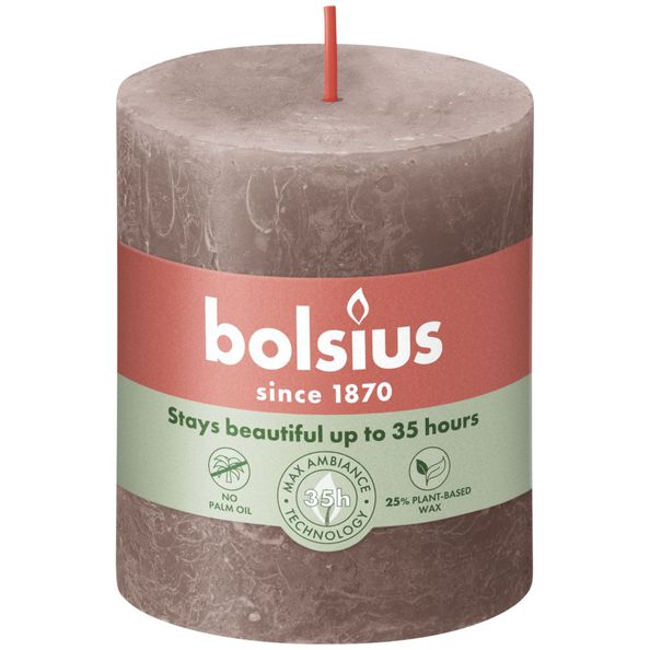 Bolsius rustic pillar candle rustic taupe ø68x80 mm 30 hours (4 pieces)