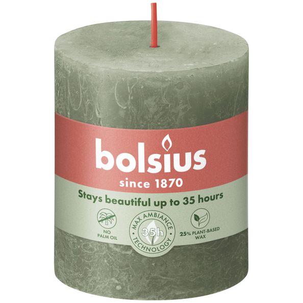 Bolsius rustic pillar candle fresh olive ø68x80 mm 30 hours (4 pieces)