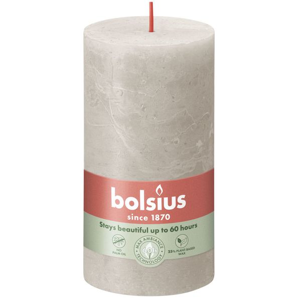 Bolsius rustic pillar candle sandy gray ø68x130 mm 60 hours (4 pieces)