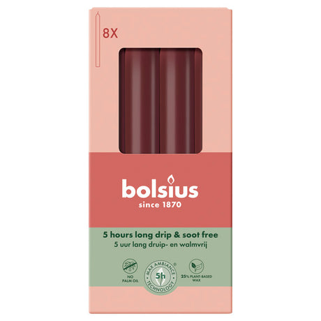 Bolsius dinerkaarsen velvet red ø20x170 mm 5 uur (4x 8 stuks)