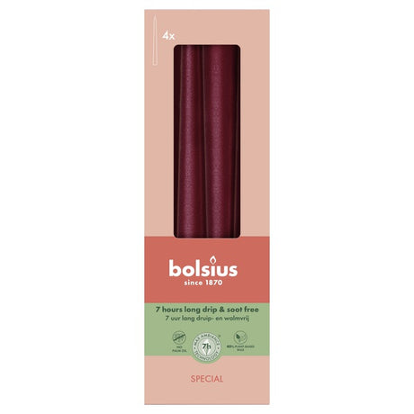 Bolsius gotische kaarsen metallic red ø24x245 mm 7 uur (8x 4 stuks)