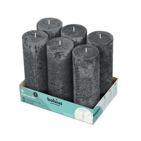 Bolsius professional stompkaars rustiek 190 68 mm 65 branduren stormgrijs (6 stuks)