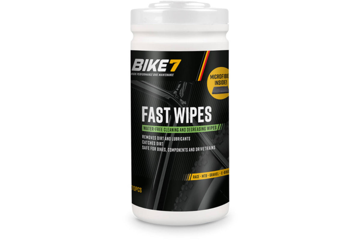 Bike7 Fast Wipes pot with 70 wipes including microfiber cleaning cloth