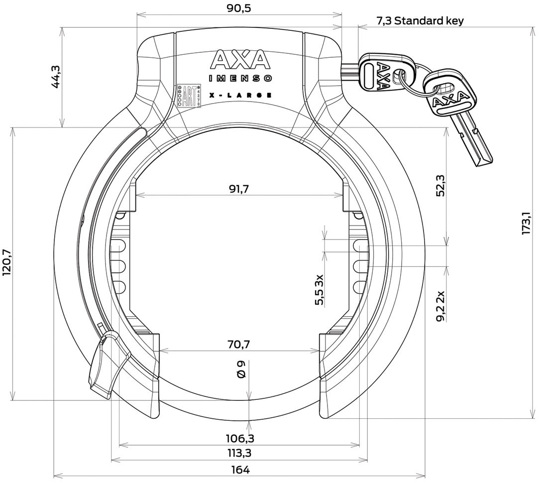 AXA RINGSLOT IMENSO X groß mit fester Schlüsselschwarz (Workshop -Verpackung)