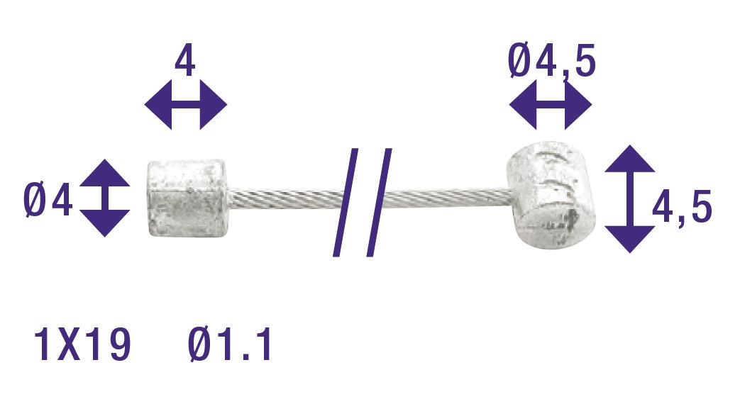 Bryter indre kabel Elvedes 2250mm galvanisert Ø1.1mm Shimano Huret N-Nippel og T-Nippel (på kart)