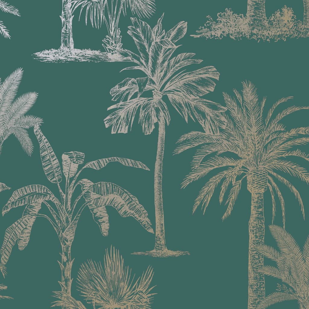 Dutch Wallcoverings Dutch Wallcoverings Wallpaper Tropical Trees Teal and Silver colored