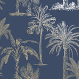 O Dutch Wallcoverings Dutch Wall Coverings Wallpaper Tropical Tropical Albero Marineblauw e color argento