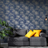 O Dutch Wallcoverings Dutch Wall Coverings Wallpaper Tropical Tropical Albero Marineblauw e color argento